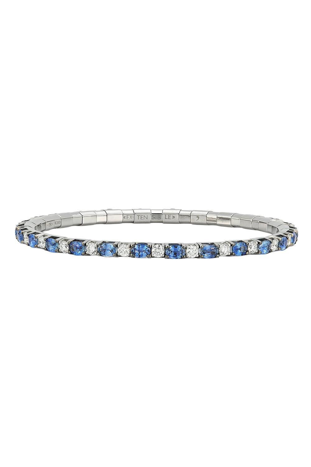 Blue Sapphire Diamond Stretch Extensible Tennis Bracelet-WHITE GOLD-JEWELRYFINE JEWELBRACELET O-ROBERTO DEMEGLIO
