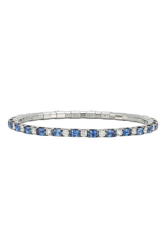 Blue Sapphire Diamond Stretch Extensible Tennis Bracelet-WHITE GOLD-JEWELRYFINE JEWELBRACELET O-ROBERTO DEMEGLIO