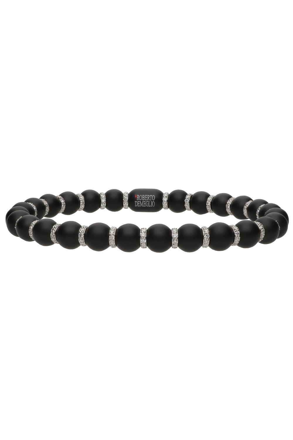 Diamond Alternating Matte Black Sfera Stretch Bracelet-WHITE GOLD-JEWELRYFINE JEWELBRACELET O-ROBERTO DEMEGLIO