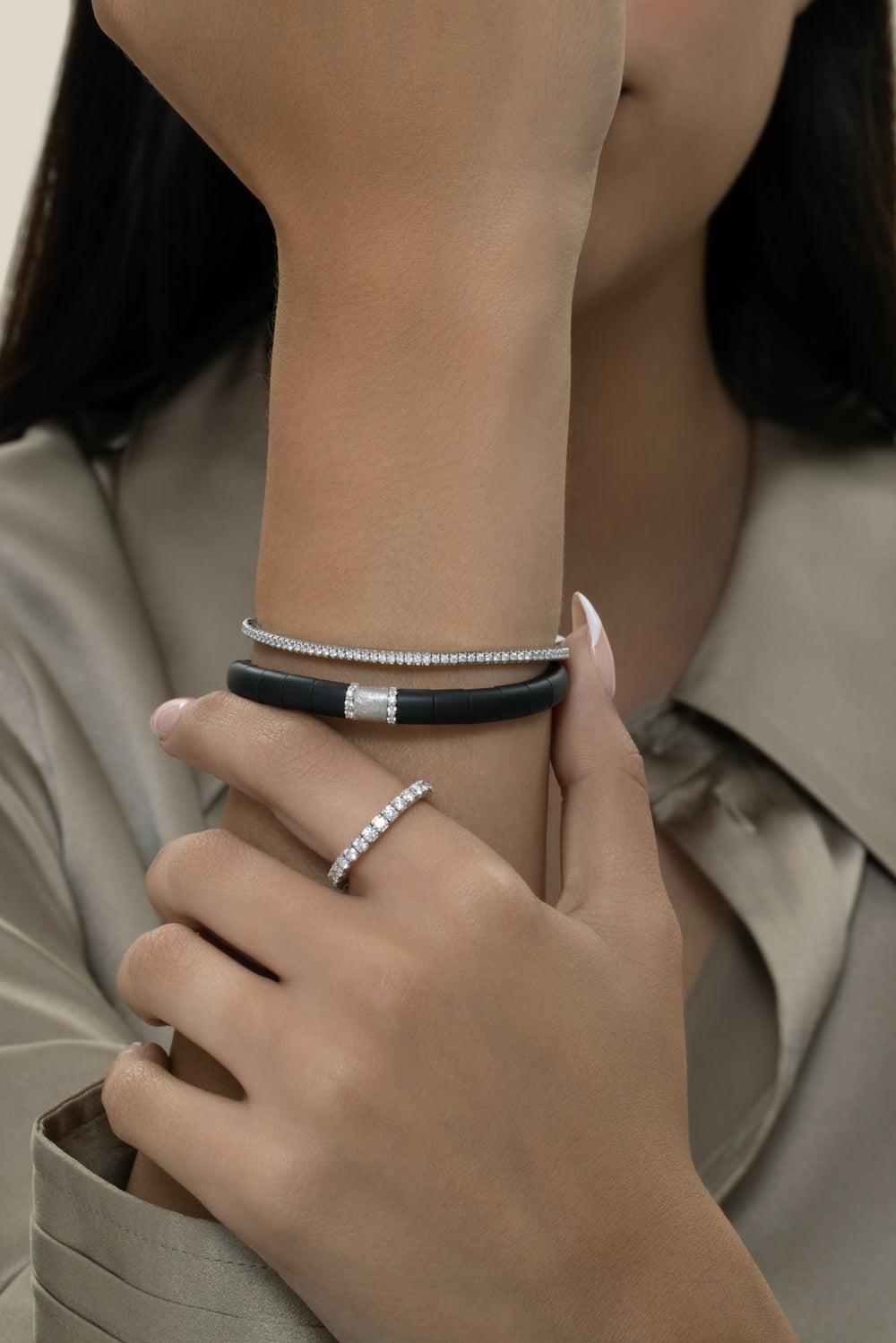 Diamond Bar Link Matte Black Pura Bracelet-WHITE GOLD-JEWELRYFINE JEWELBRACELET O-ROBERTO DEMEGLIO