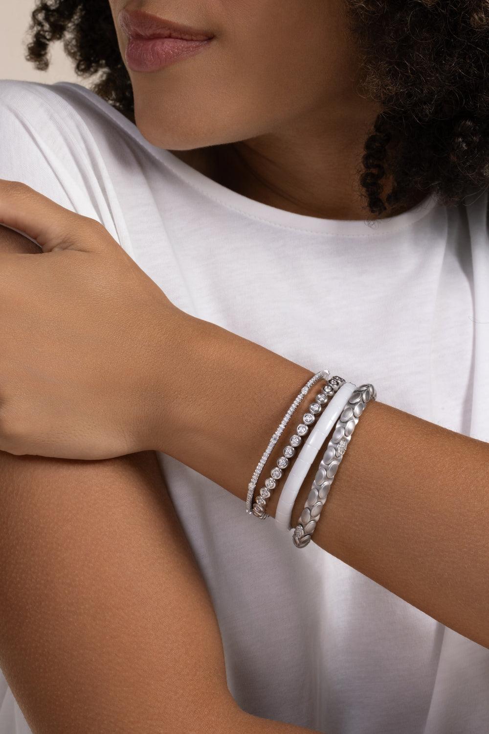Diamond Bezel Stretch Tennis Bracelet-WHITE GOLD-JEWELRYFINE JEWELBRACELET O-ROBERTO DEMEGLIO