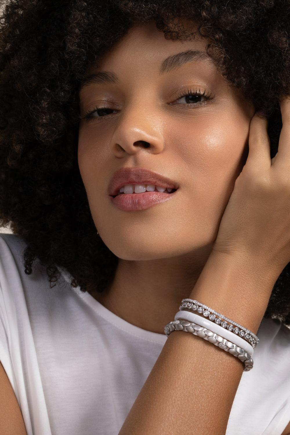Diamond Bezel Stretch Tennis Bracelet-WHITE GOLD-JEWELRYFINE JEWELBRACELET O-ROBERTO DEMEGLIO