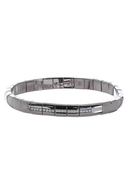 Diamond Five Section Pura Shiny Stretch Bracelet-WHITE GOLD-JEWELRYFINE JEWELBRACELET O-ROBERTO DEMEGLIO