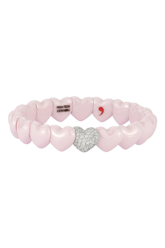 Diamond Pink Ceramic Heart Bracelet-WHITE GOLD-JEWELRYFINE JEWELBRACELET O-ROBERTO DEMEGLIO