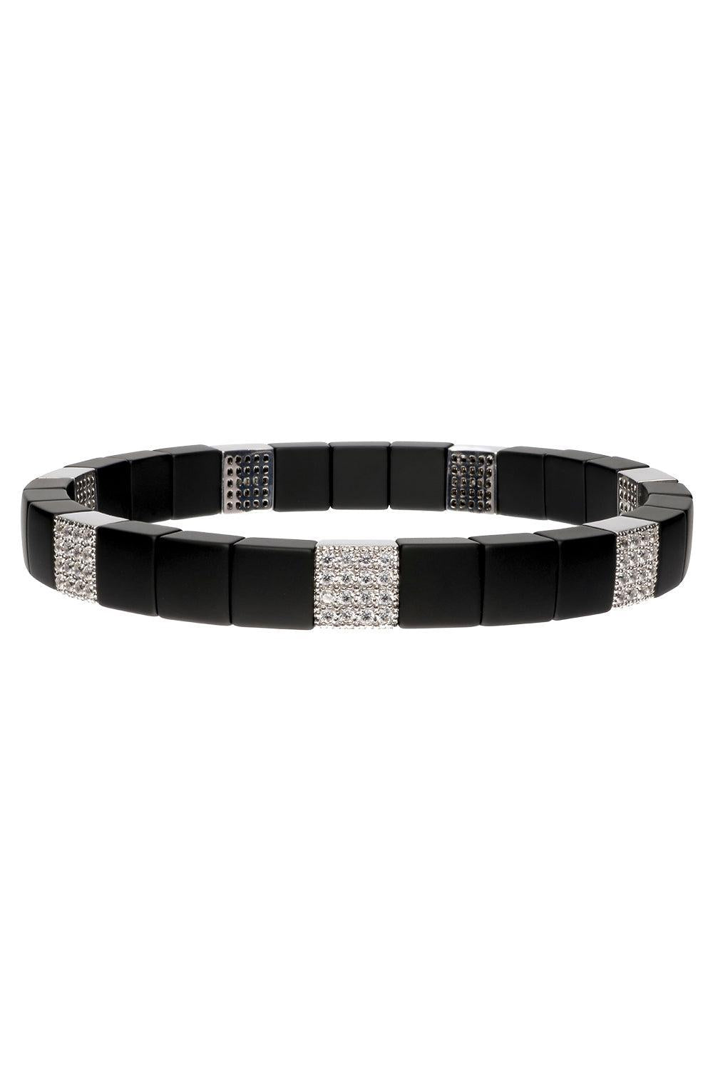 Diamond Seven Section Matte Black Scacco Bracelet-WHITE GOLD-JEWELRYFINE JEWELBRACELET O-ROBERTO DEMEGLIO
