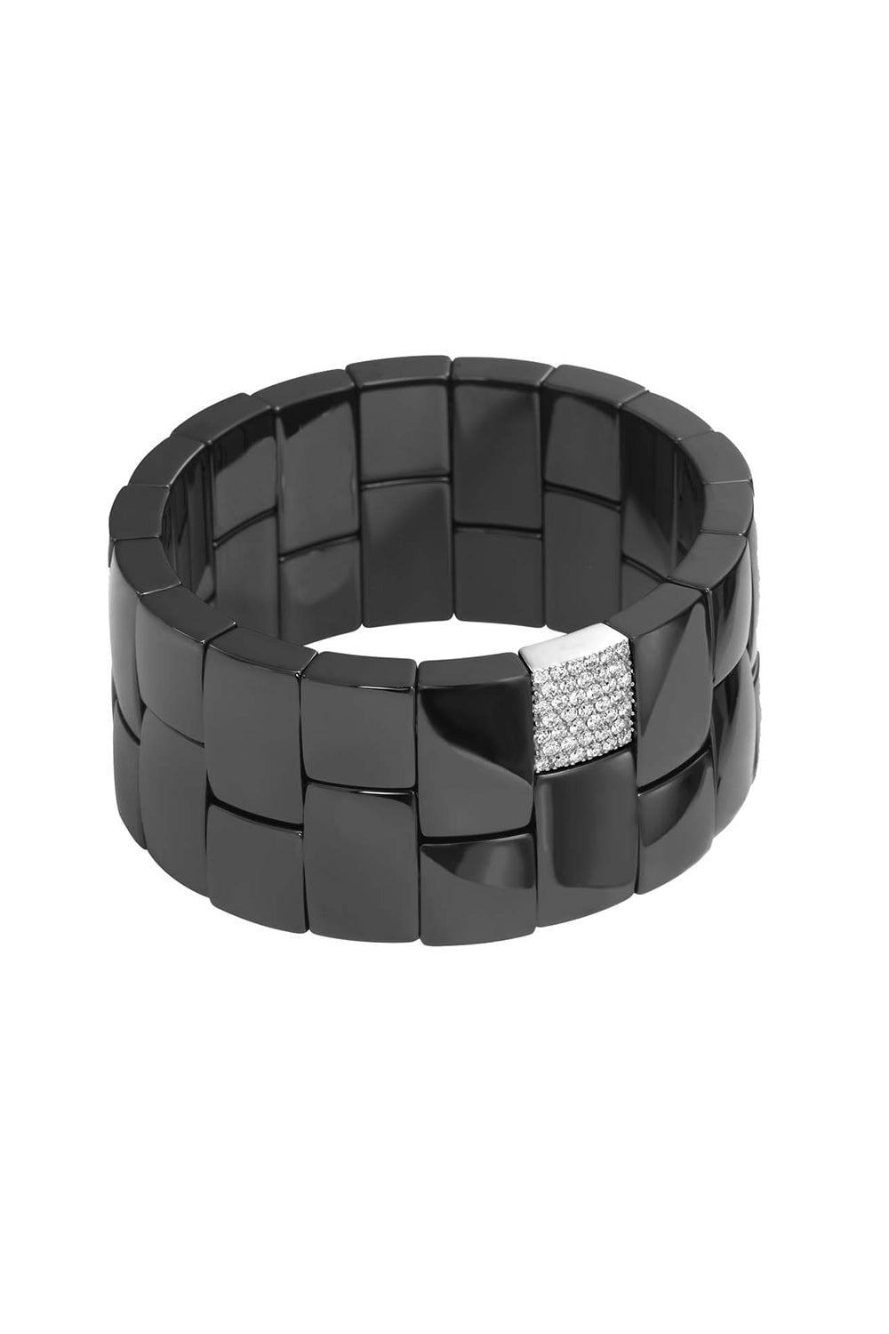 ROBERTO DEMEGLIO-Domino 2 Row Black Ceramic Stretch Bracelet-WHITE GOLD