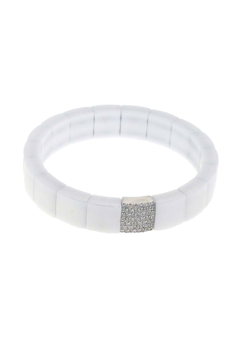 ROBERTO DEMEGLIO-Domino Square White Ceramic Stretch Bracelet-WHITE GOLD