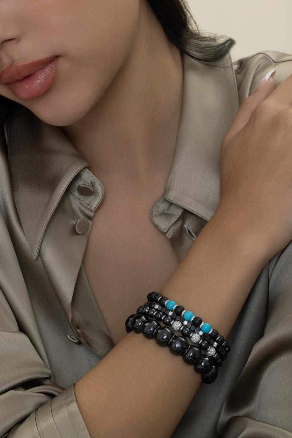 Five Diamond Black Dado Bangle Bracelet-WHITE GOLD-JEWELRYFINE JEWELBRACELET O-ROBERTO DEMEGLIO