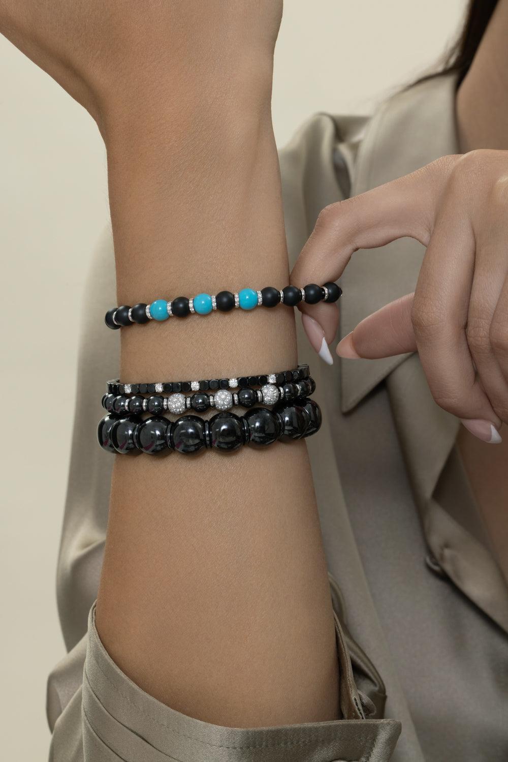Five Diamond Black Dado Bangle Bracelet-WHITE GOLD-JEWELRYFINE JEWELBRACELET O-ROBERTO DEMEGLIO
