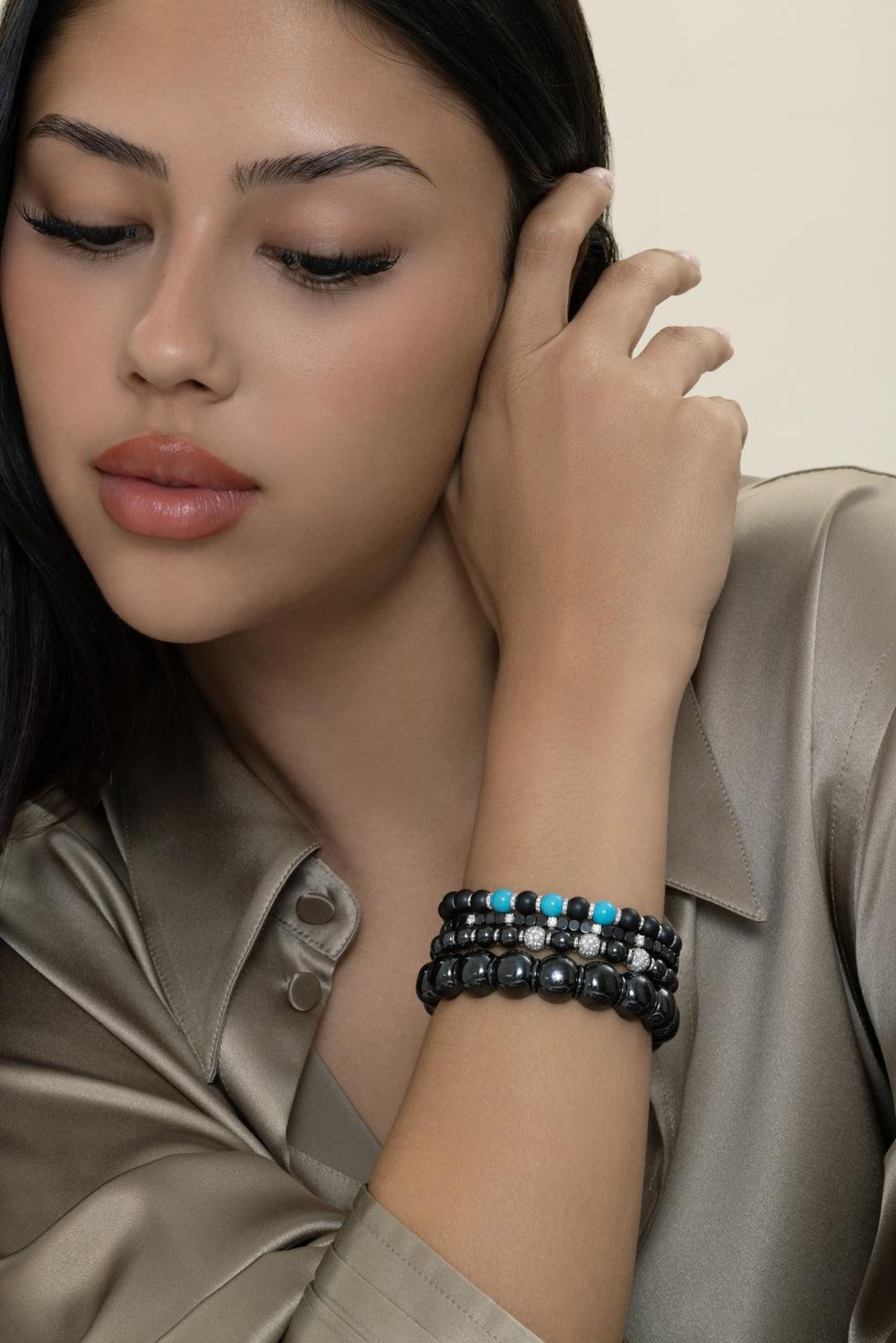 Five Diamond Black Dado Bangle Bracelet-WHITE GOLD-JEWELRYFINE JEWELBRACELET O-ROBERTO DEMEGLIO