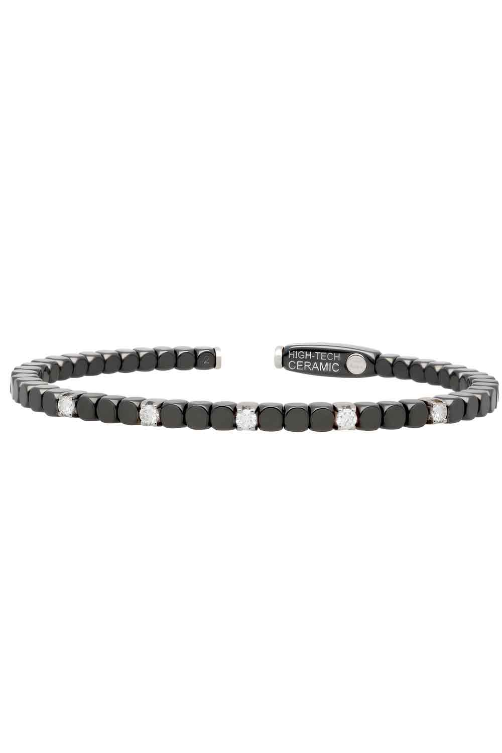 Five Diamond Black Dado Bangle Bracelet-WHITE GOLD-JEWELRYFINE JEWELBRACELET O-ROBERTO DEMEGLIO