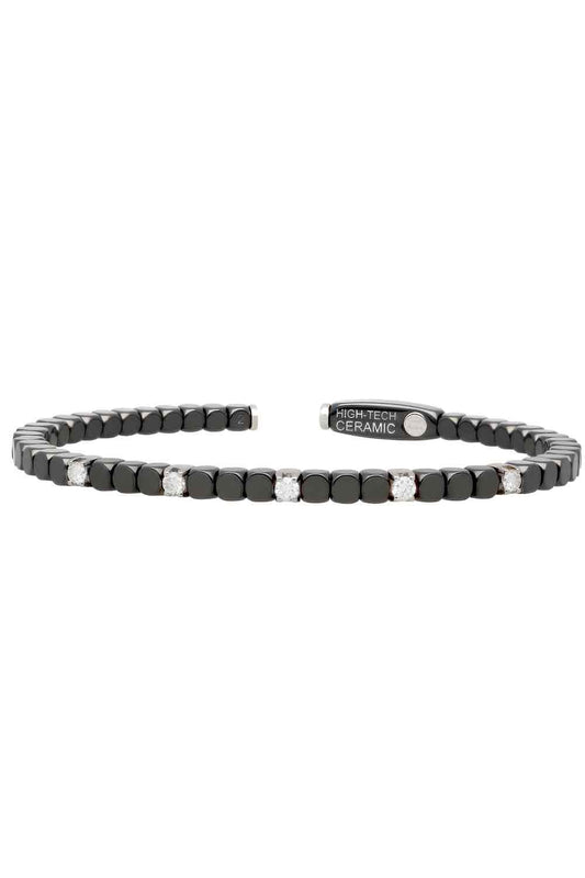 Five Diamond Black Dado Bangle Bracelet-WHITE GOLD-JEWELRYFINE JEWELBRACELET O-ROBERTO DEMEGLIO