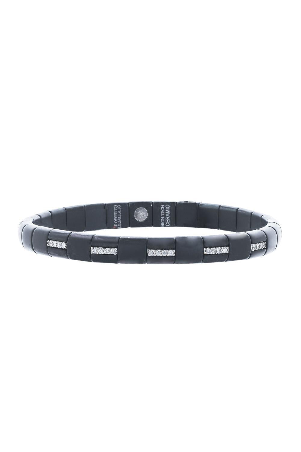 Matte Black Ceramic Diamond Bar Pura Bracelet-WHITE GOLD-JEWELRYFINE JEWELBRACELET O-ROBERTO DEMEGLIO