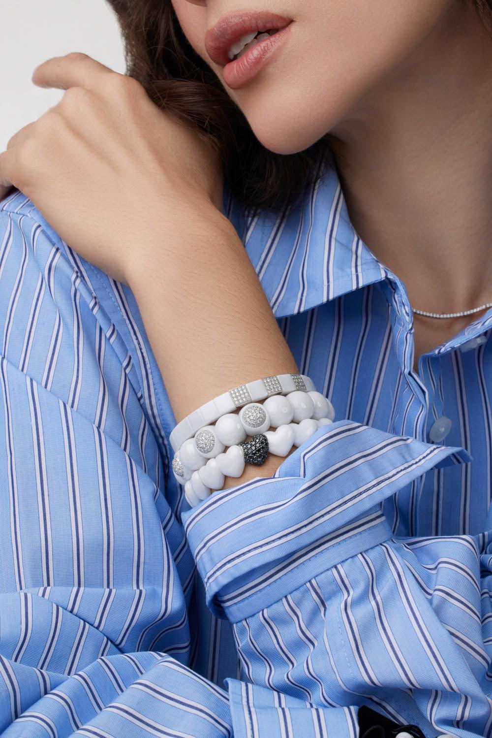 Matte Black Ceramic Diamond Pave Heart Bracelet-WHITE GOLD-JEWELRYFINE JEWELBRACELET O-ROBERTO DEMEGLIO