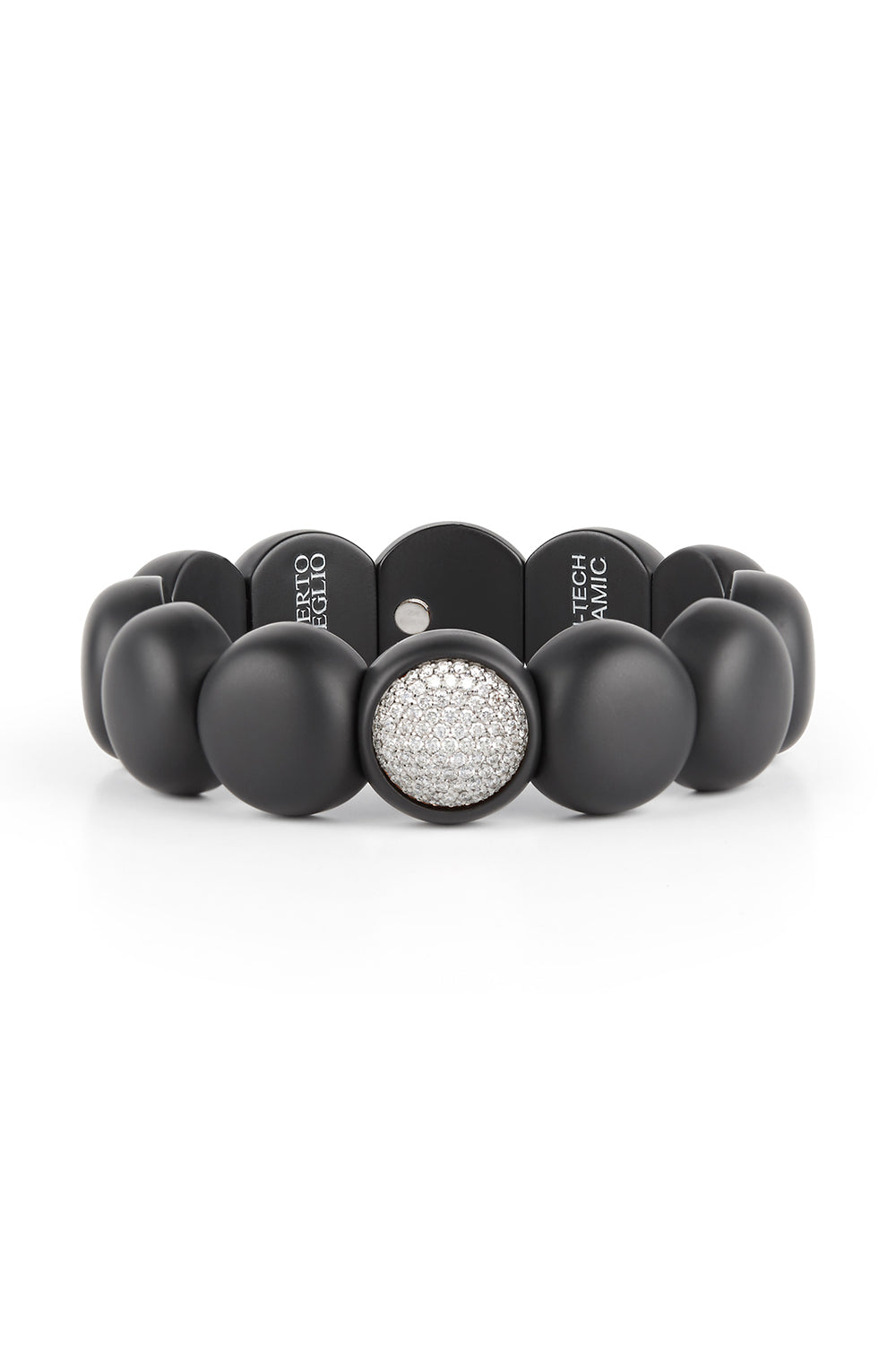 Matte Black Ceramic Diamond Section Dama Stretch Bracelet-WHITE GOLD-JEWELRYFINE JEWELBRACELET O-ROBERTO DEMEGLIO