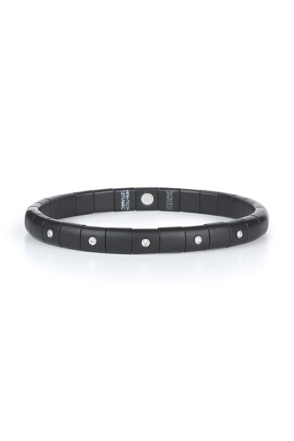 Matte Black Ceramic Five Diamond Bezel Pura Bracelet-WHITE GOLD-JEWELRYFINE JEWELBRACELET O-ROBERTO DEMEGLIO