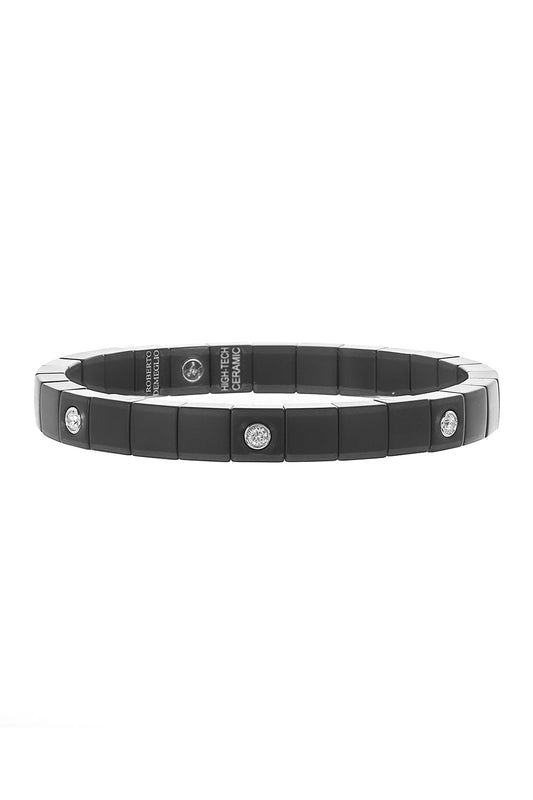 Matte Black Ceramic Seven Bezel Stretch Bracelet-WHITE GOLD-JEWELRYFINE JEWELBRACELET O-ROBERTO DEMEGLIO