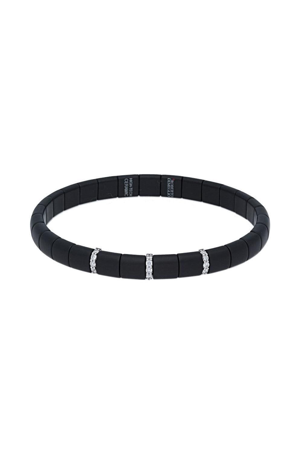 Matte Black Ceramic Three Diamond Pura Bracelet-WHITE GOLD-JEWELRYFINE JEWELBRACELET O-ROBERTO DEMEGLIO