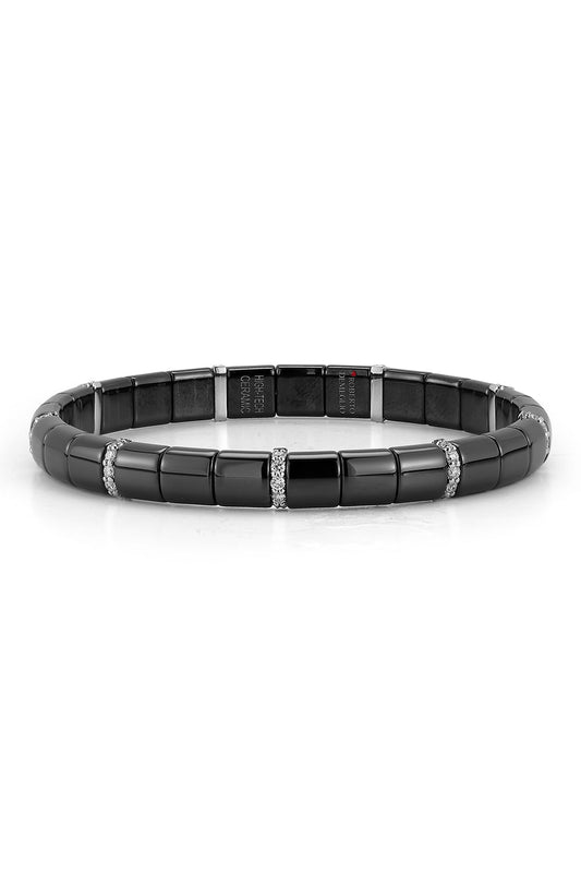 Nine Diamond Gold Black Ceramic Pura Stretch Bracelet-WHITE GOLD-JEWELRYFINE JEWELBRACELET O-ROBERTO DEMEGLIO