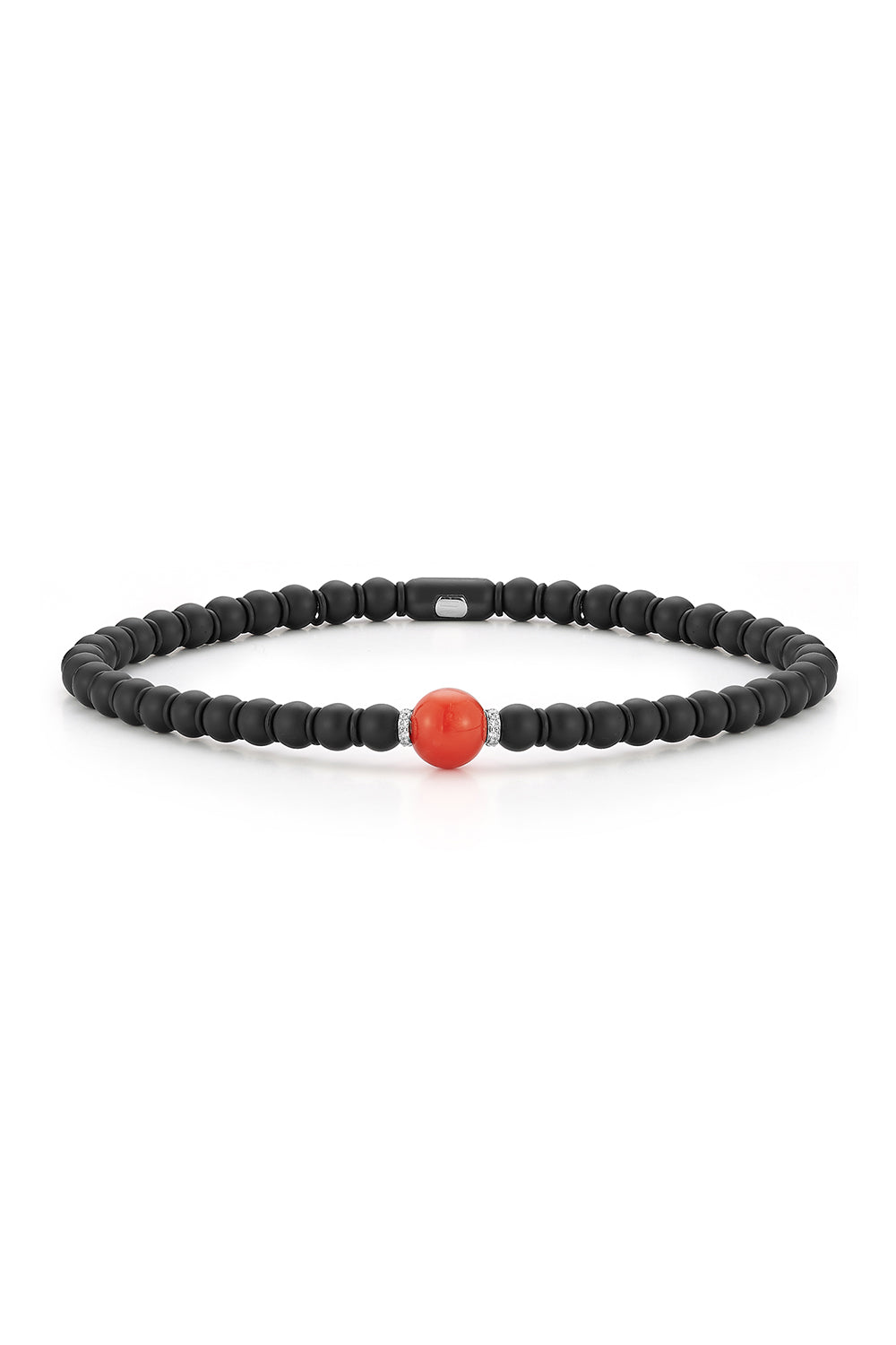 One Coral Beaded Matte Black Stretch Bracelet-WHITE GOLD-JEWELRYFINE JEWELBRACELET O-ROBERTO DEMEGLIO