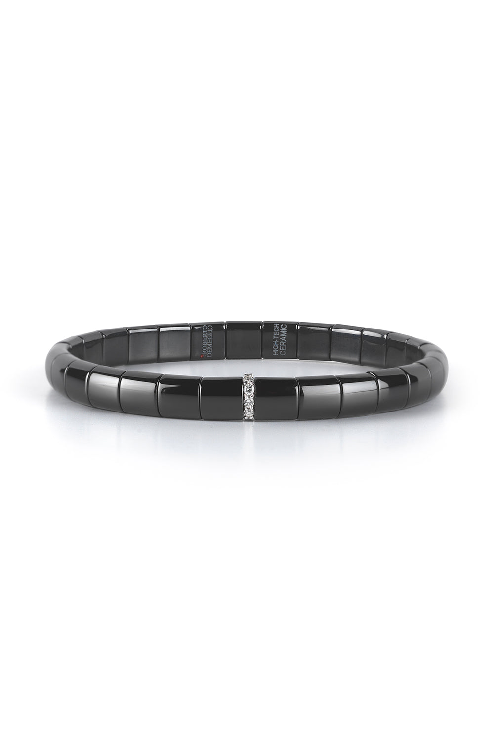 One Diamond Section Black Pura Stretch Bracelet-WHITE GOLD-JEWELRYFINE JEWELBRACELET O-ROBERTO DEMEGLIO