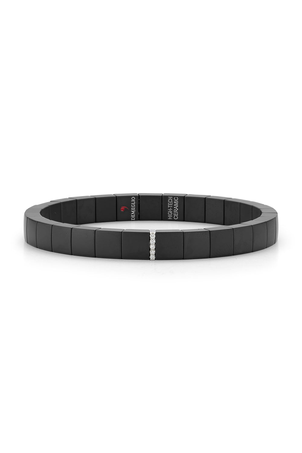 One Diamond Square Matte Black Scacco Stretch Bracelet-WHITE GOLD-JEWELRYFINE JEWELBRACELET O-ROBERTO DEMEGLIO