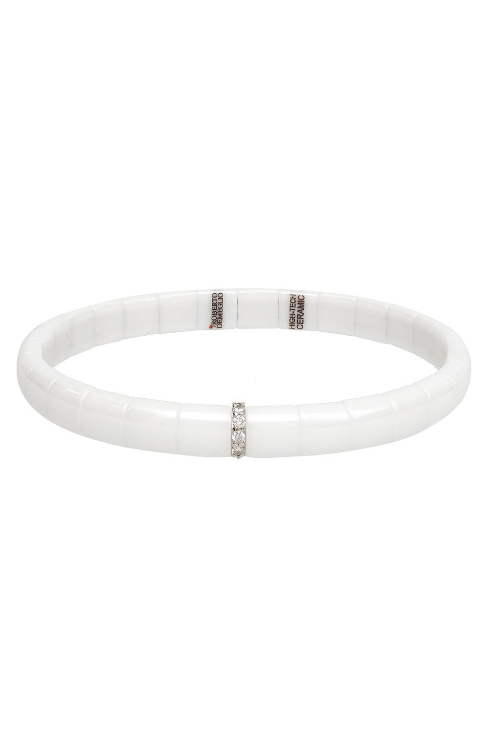 One Diamond White Stretch Bracelet-WHITE GOLD-JEWELRYFINE JEWELBRACELET O-ROBERTO DEMEGLIO