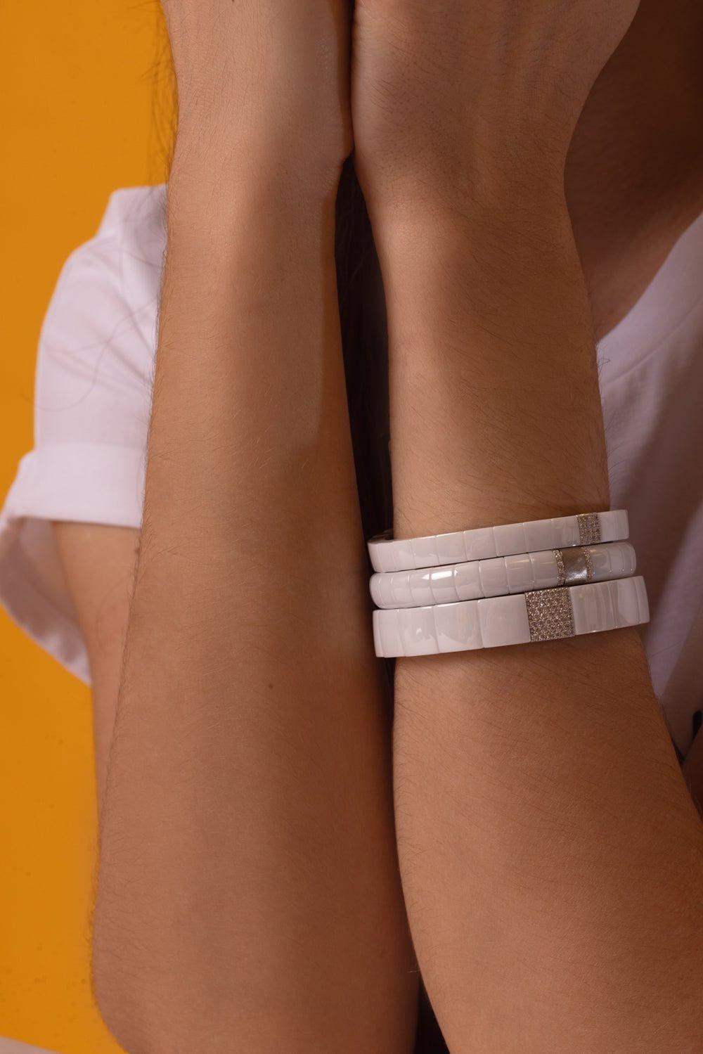 ROBERTO DEMEGLIO-Pura White Ceramic Stretch Bracelet-WHITE GOLD