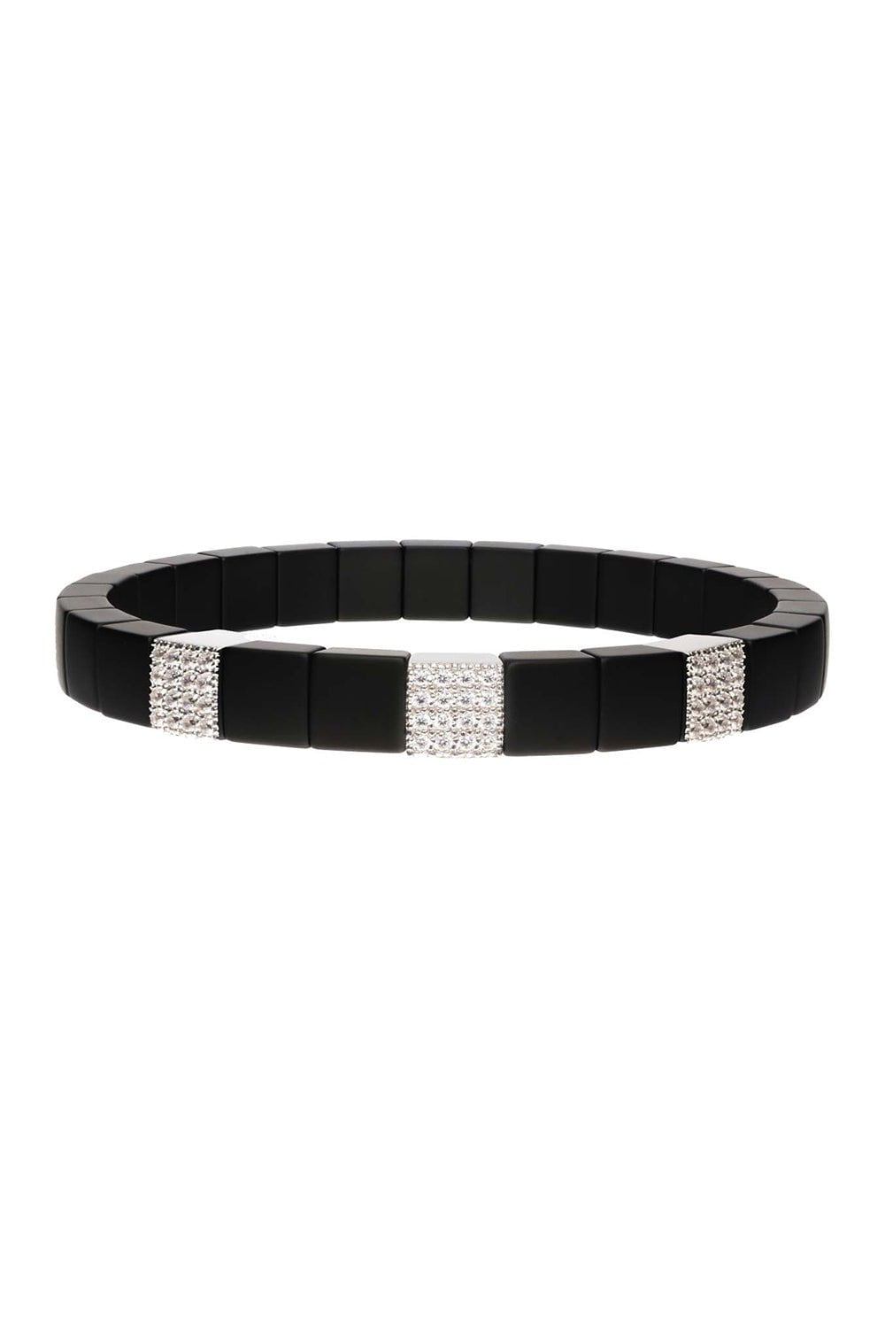 ROBERTO DEMEGLIO-Scacco Black Ceramic Stretch Bracelet-WHITE GOLD