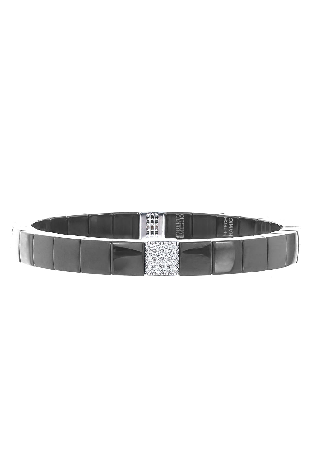 ROBERTO DEMEGLIO-Scacco Black Ceramic Stretch Bracelet-WHITE GOLD