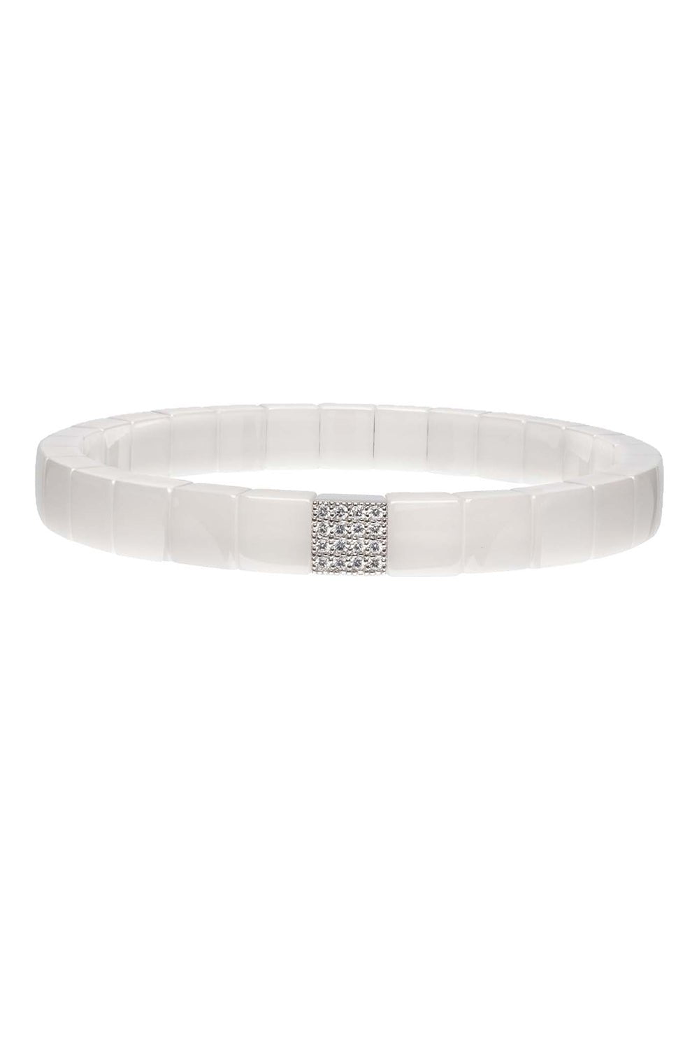 ROBERTO DEMEGLIO-Scacco White Ceramic Stretch Bracelet-WHITE GOLD