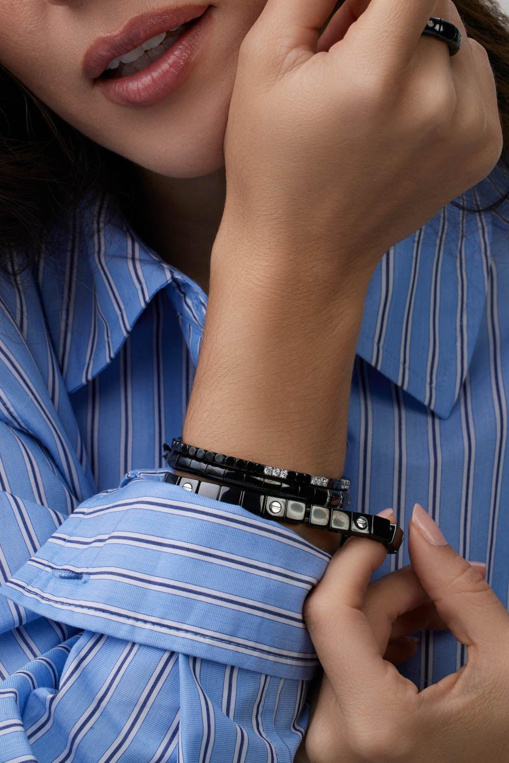 Screw Black Ceramic Stretch Scacco Vite Bracelet-WHITE GOLD-JEWELRYFINE JEWELBRACELET O-ROBERTO DEMEGLIO