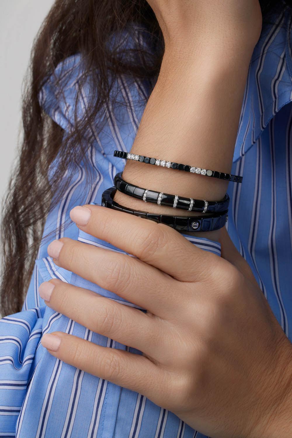 Screw Black Ceramic Stretch Scacco Vite Bracelet-WHITE GOLD-JEWELRYFINE JEWELBRACELET O-ROBERTO DEMEGLIO
