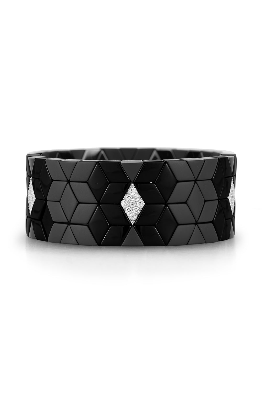 Three Gold Diamond Black Cube Stretch Bracelet-WHITE GOLD-JEWELRYFINE JEWELBRACELET O-ROBERTO DEMEGLIO