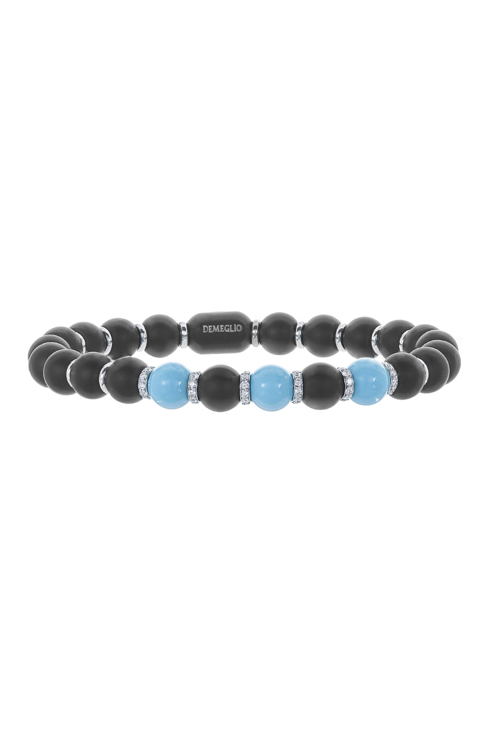 Turquoise Diamond Bar Sfera Stretch Bracelet-WHITE GOLD-JEWELRYFINE JEWELBRACELET O-ROBERTO DEMEGLIO