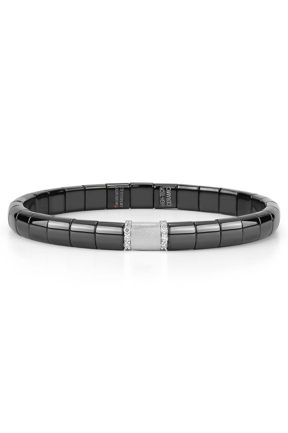 Two Diamond Bar Black Ceramic Pura Stretch Bracelet-WHITE GOLD-JEWELRYFINE JEWELBRACELET O-ROBERTO DEMEGLIO