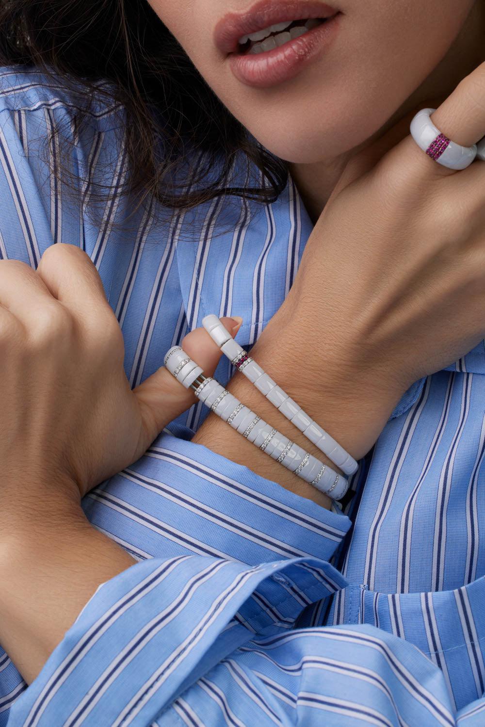 White Ceramic Diamond Bar Pura Bracelet-WHITE GOLD-JEWELRYFINE JEWELBRACELET O-ROBERTO DEMEGLIO