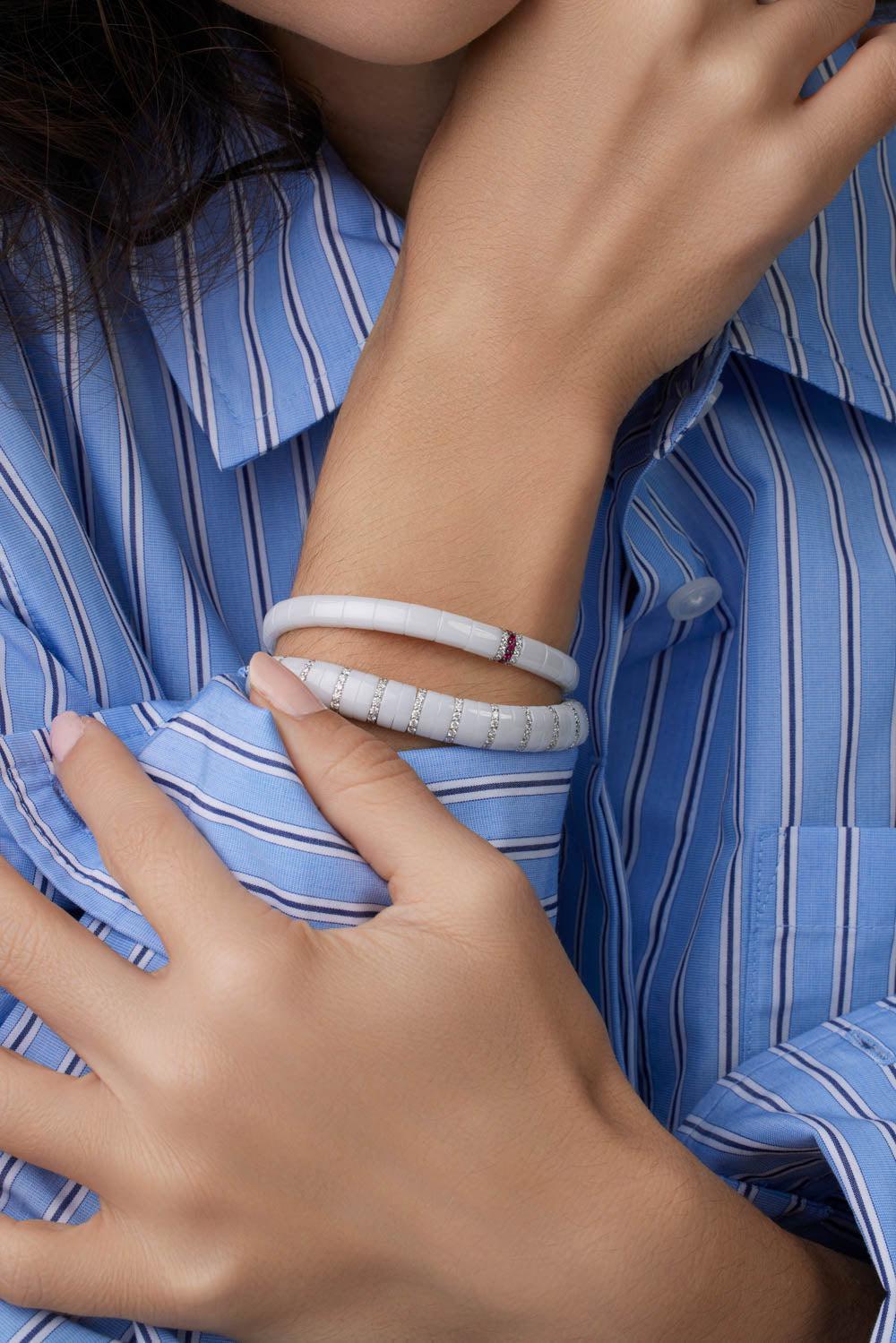 White Ceramic Diamond Bar Pura Bracelet-WHITE GOLD-JEWELRYFINE JEWELBRACELET O-ROBERTO DEMEGLIO