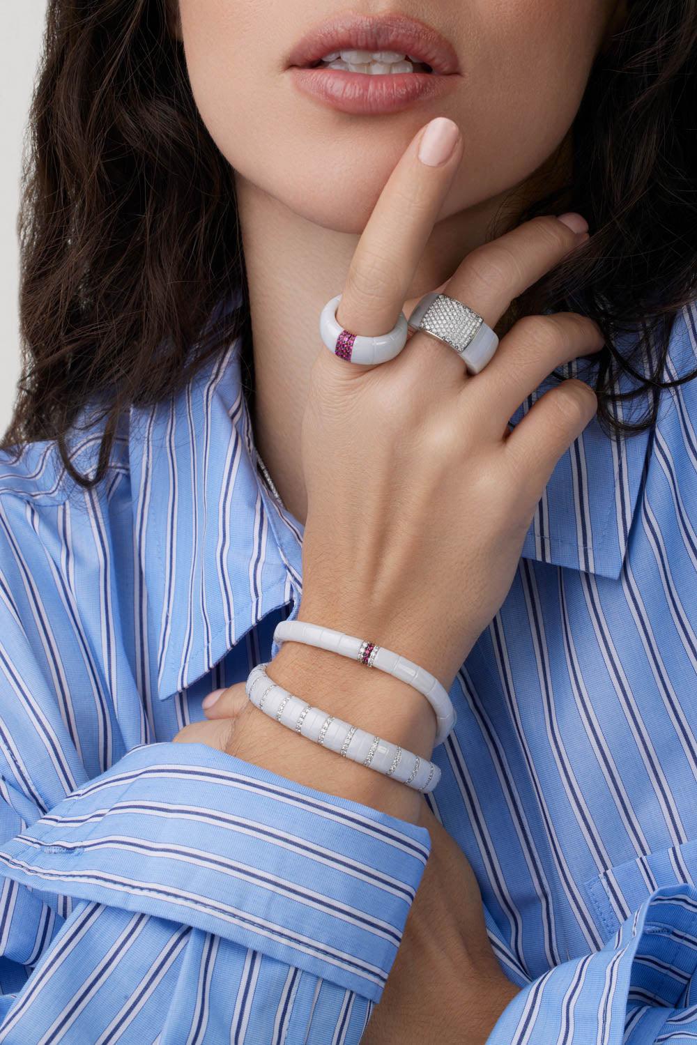 White Ceramic Diamond Bar Pura Bracelet-WHITE GOLD-JEWELRYFINE JEWELBRACELET O-ROBERTO DEMEGLIO