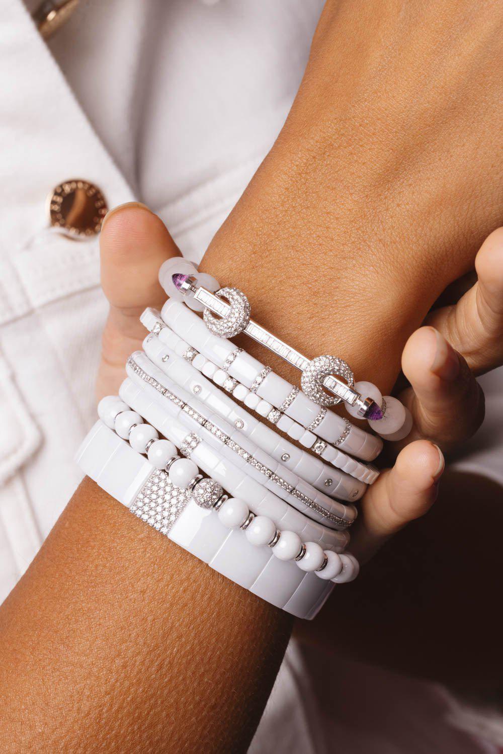 ROBERTO DEMEGLIO-White Ceramic Eternity Pura Stretch Bracelet-WHITE GOLD