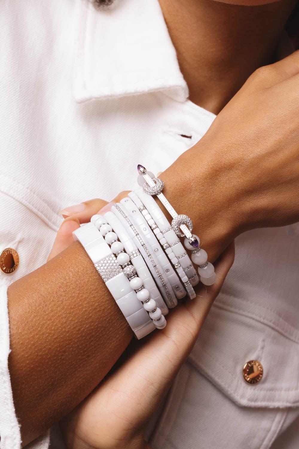 ROBERTO DEMEGLIO-White Ceramic Eternity Pura Stretch Bracelet-WHITE GOLD