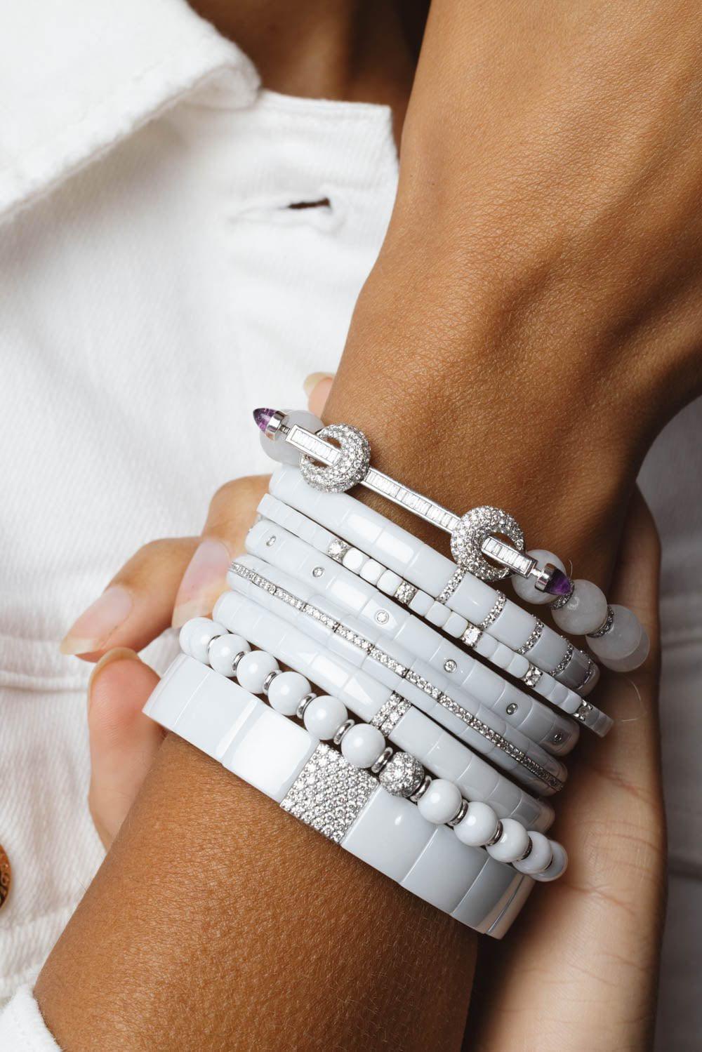 ROBERTO DEMEGLIO-White Ceramic Eternity Pura Stretch Bracelet-WHITE GOLD