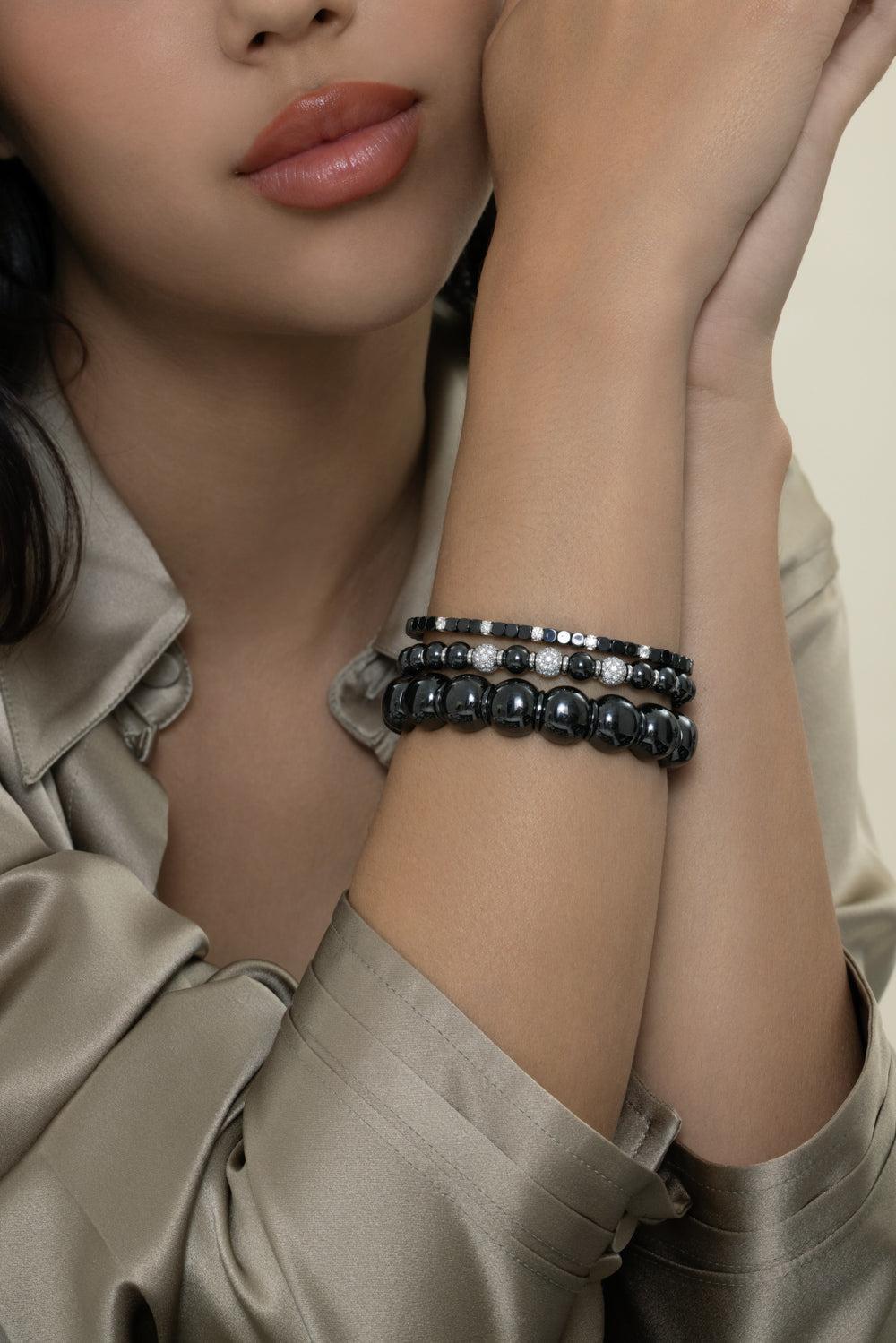 Diamodn Bar Black Dama Bracelet-WHTGOL-JEWELRYFINE JEWELBRACELET O-ROBERTO DEMEGLIO
