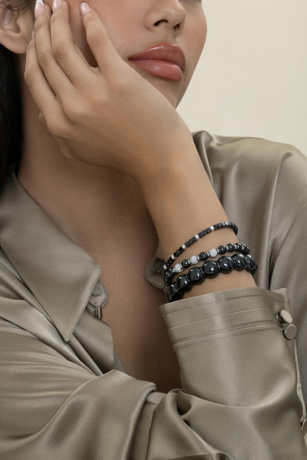 Diamodn Bar Black Dama Bracelet-WHTGOL-JEWELRYFINE JEWELBRACELET O-ROBERTO DEMEGLIO