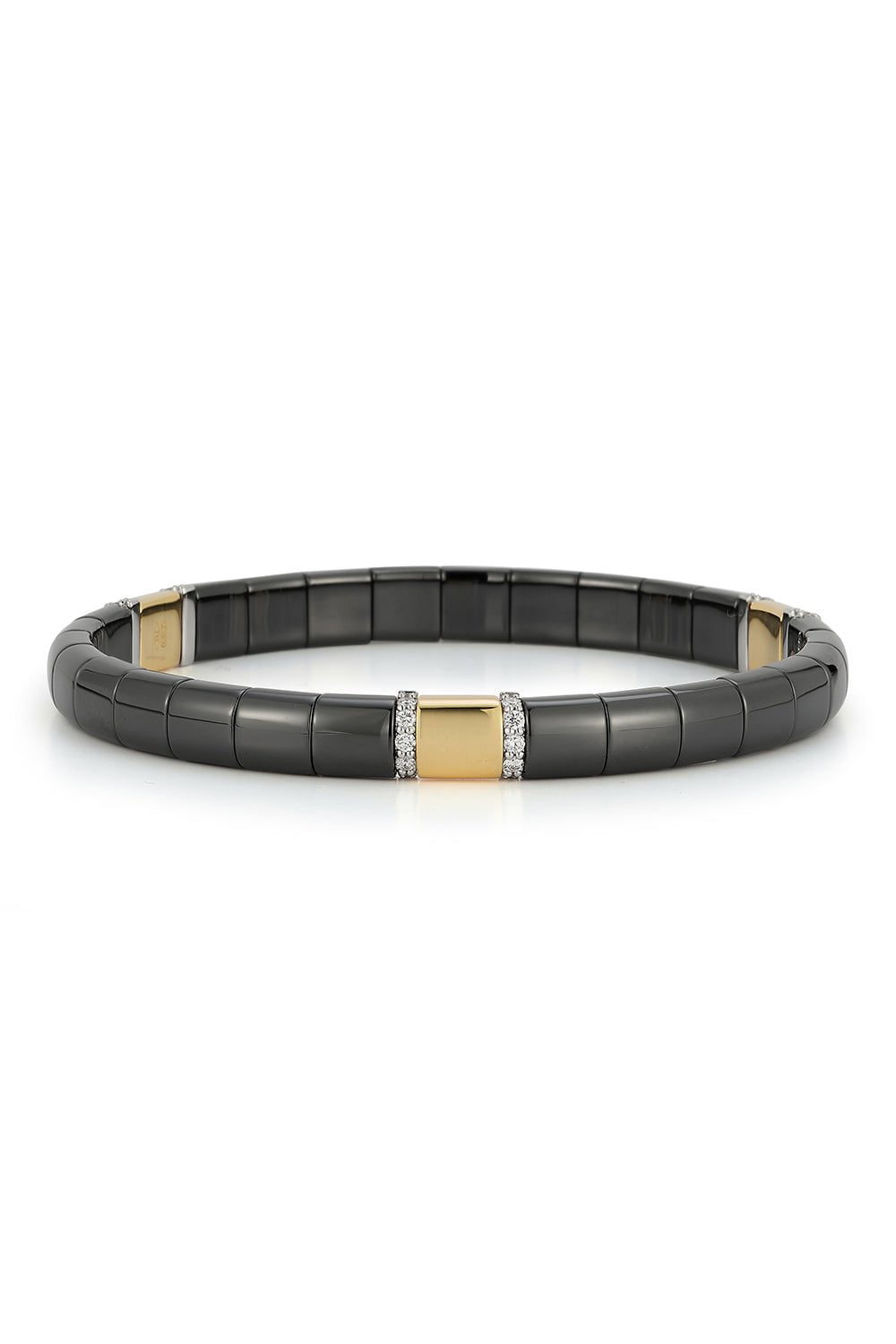 ROBERTO DEMEGLIO-Black Ceramic Diamond Bar Pura Bracelet-YELLOW GOLD