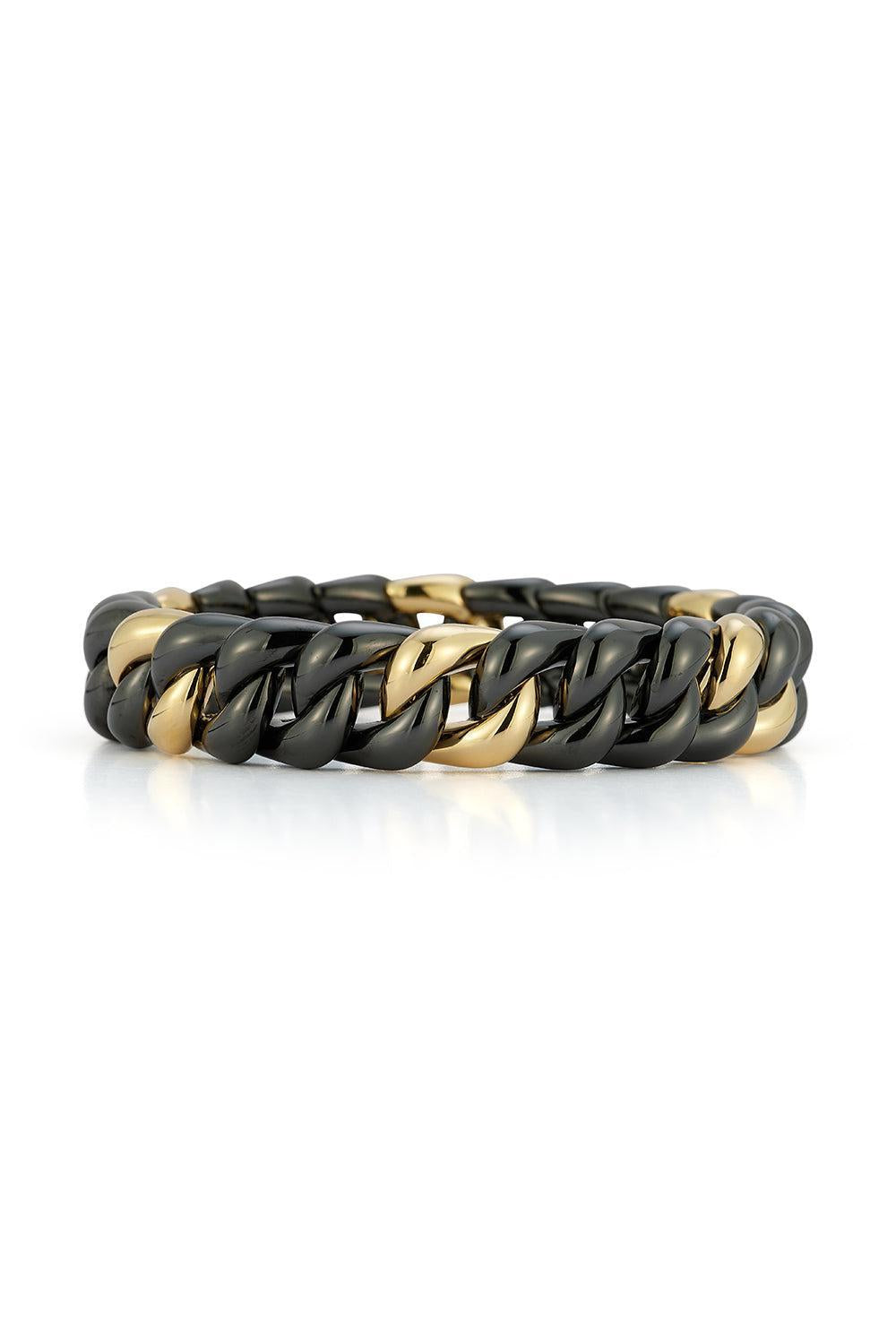 Black Ceramic Groumette Bracelet-YELLOW GOLD-JEWELRYFINE JEWELBRACELET O-ROBERTO DEMEGLIO