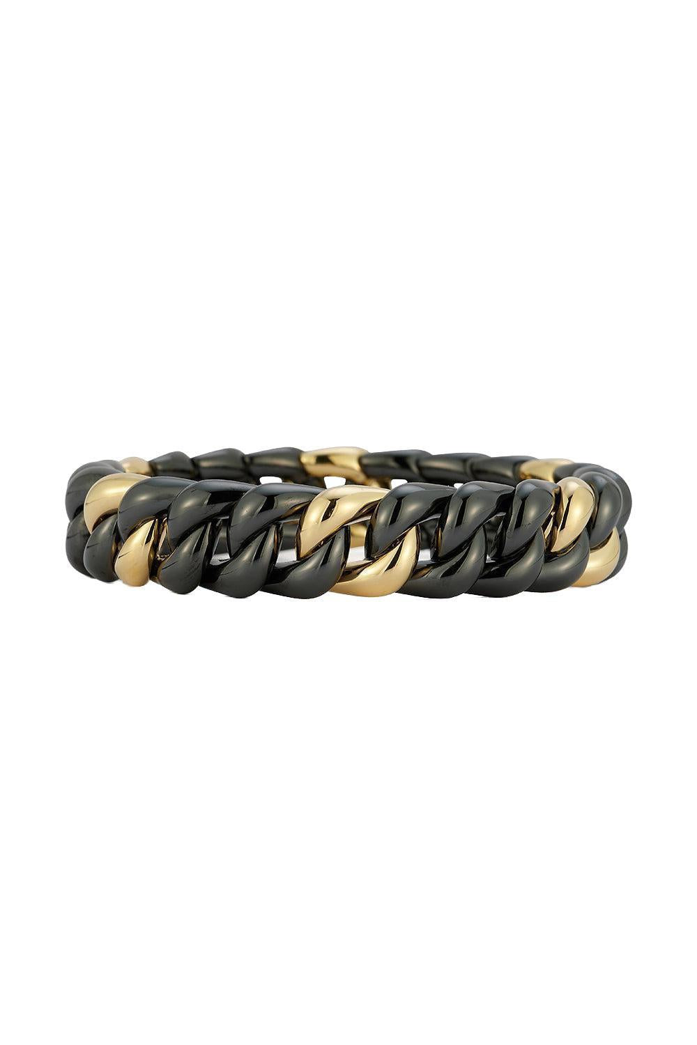 Black Ceramic Groumette Bracelet-YELLOW GOLD-JEWELRYFINE JEWELBRACELET O-ROBERTO DEMEGLIO