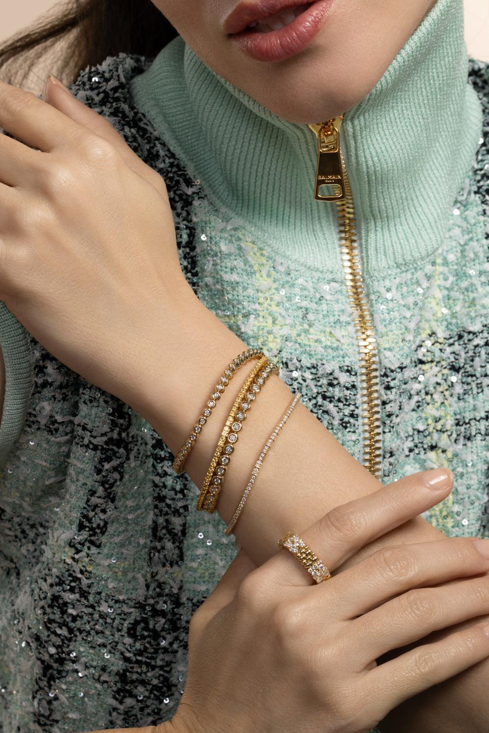 Yellow Sapphire Extensible Stretch Bracelet-YELLOW GOLD-JEWELRYFINE JEWELBRACELET O-ROBERTO DEMEGLIO