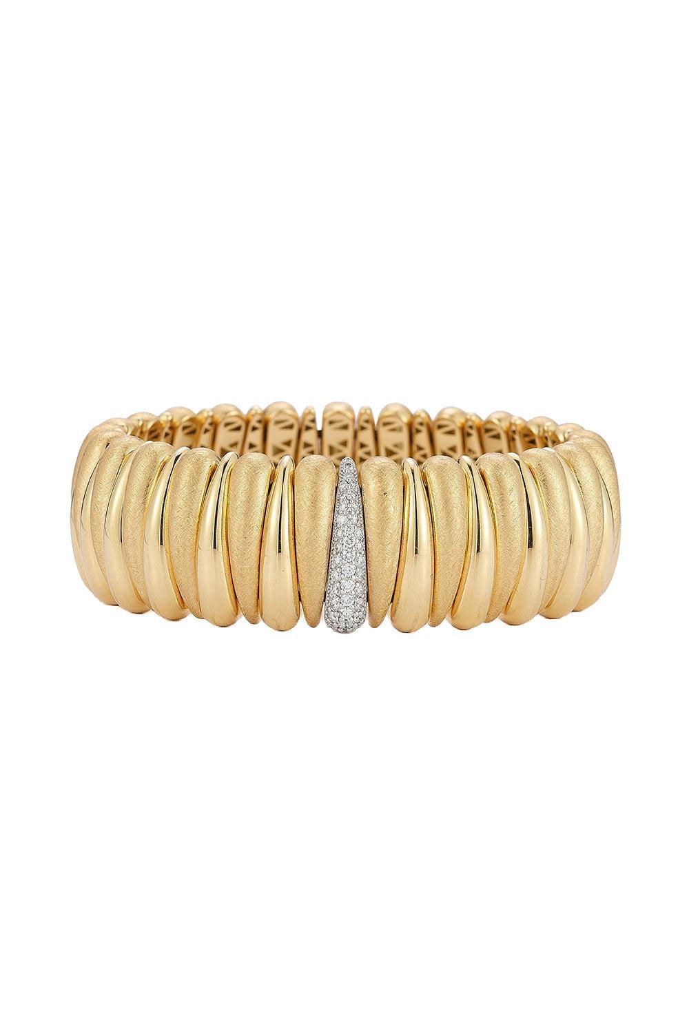Diamond Link Shiny Matte Ceramic Artiglio Stretch Bracelet-YELLOW GOLD-JEWELRYFINE JEWELBRACELET O-ROBERTO DEMEGLIO
