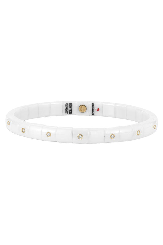 Diamond White Ceramic Pura Bracelet-YELLOW GOLD-JEWELRYFINE JEWELBRACELET O-ROBERTO DEMEGLIO